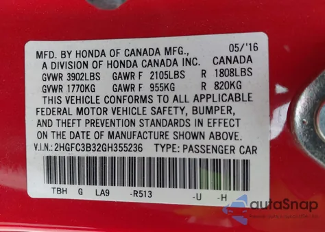 2016 Honda Civic Ex-T z USA, uszkodzony, nr VIN 2HGFC3B32GH355236